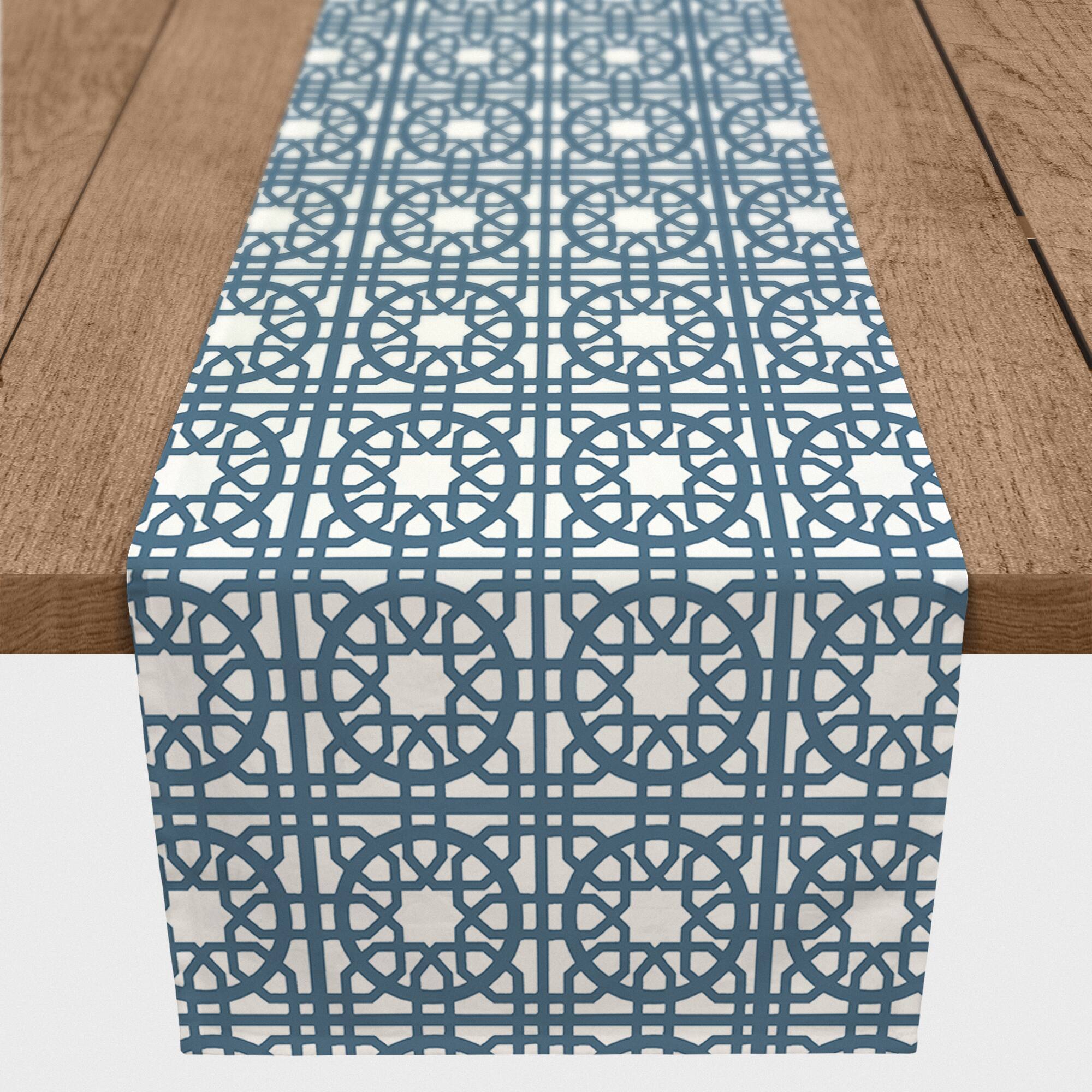 Geometric Blue Tiles Indoor/Outdoor Table Runner